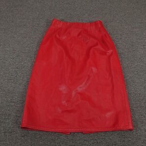 Vintage Vakko Skirt 8 Red Soft Luxury Leather Midi Runway Statement USA 80s